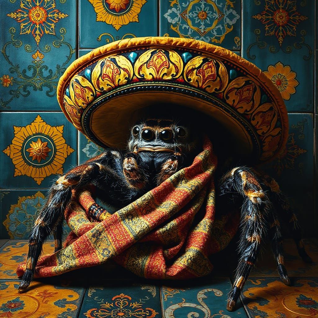 Spider wearing an Mexican sombrero
