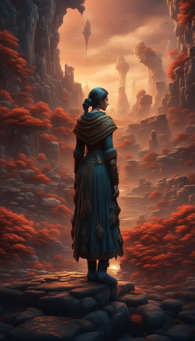 Sad Woman: Detailed Matte Painting in Deep Color