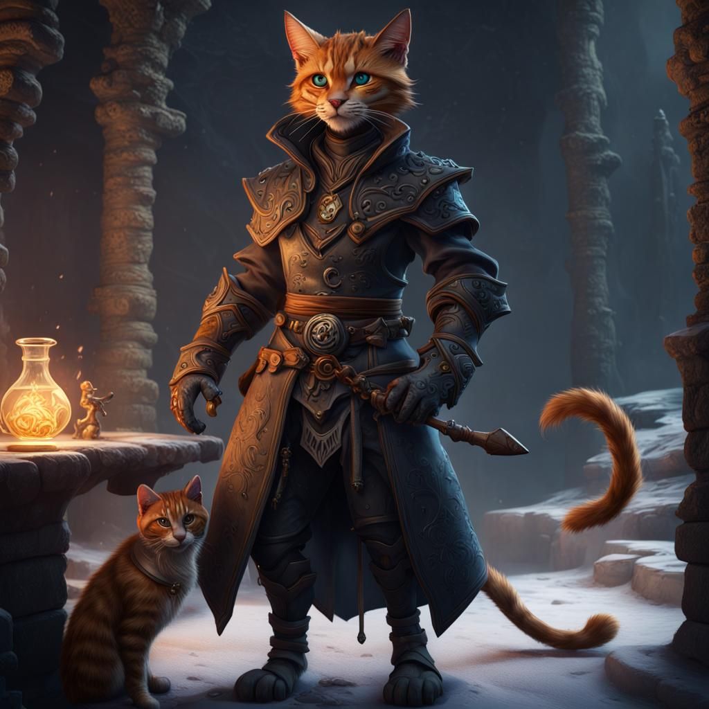 Ginger Tabaxi Shadow Sorcerer in Icy Darkness