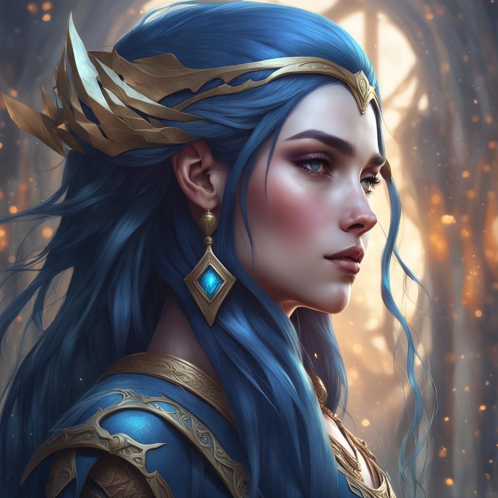 Elf Woman Portrait in Dynamic Splash Art Style