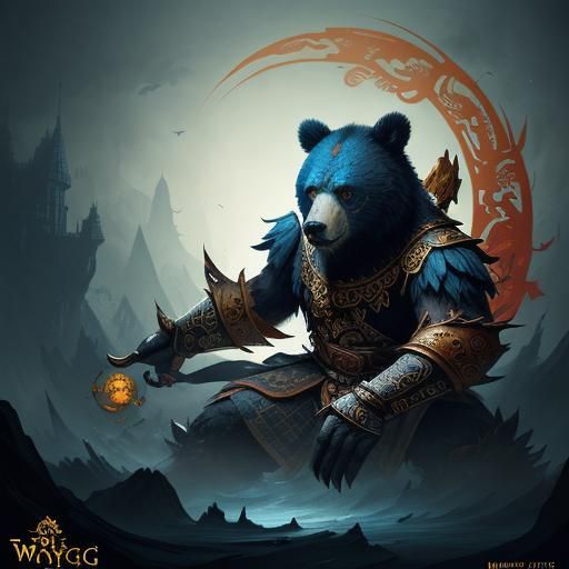 Stylized Bear in Wayang Kulit Art Style