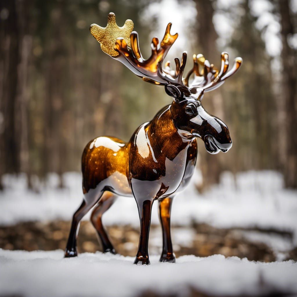 Elegant Blown Glass Moose in Snowy Forest