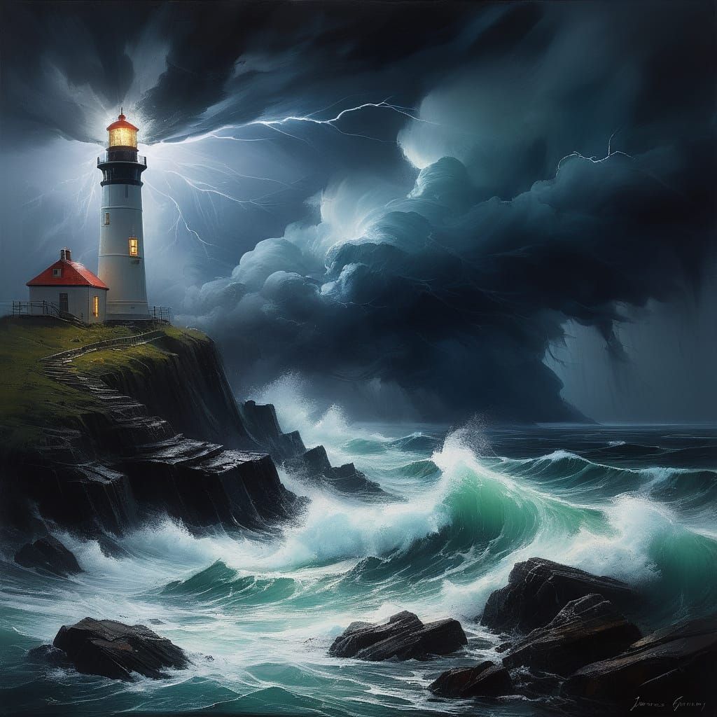 Stormy Lighthouse Elegy in Dramatic Digital Art