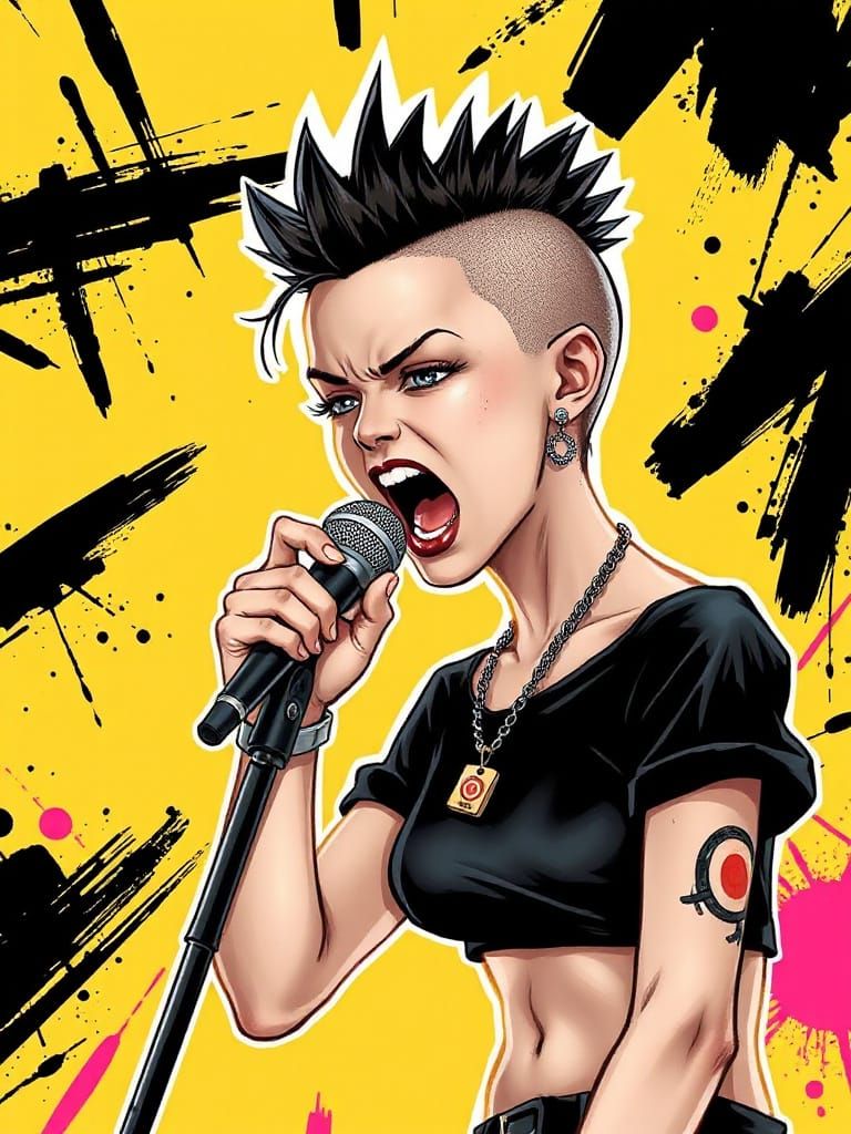 Punk Singer with Mohawk in Comic Book Style
