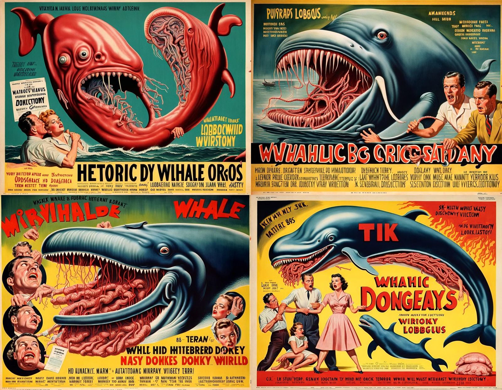 Horrific Hybrid Creature Movie Poster in 1950s Style