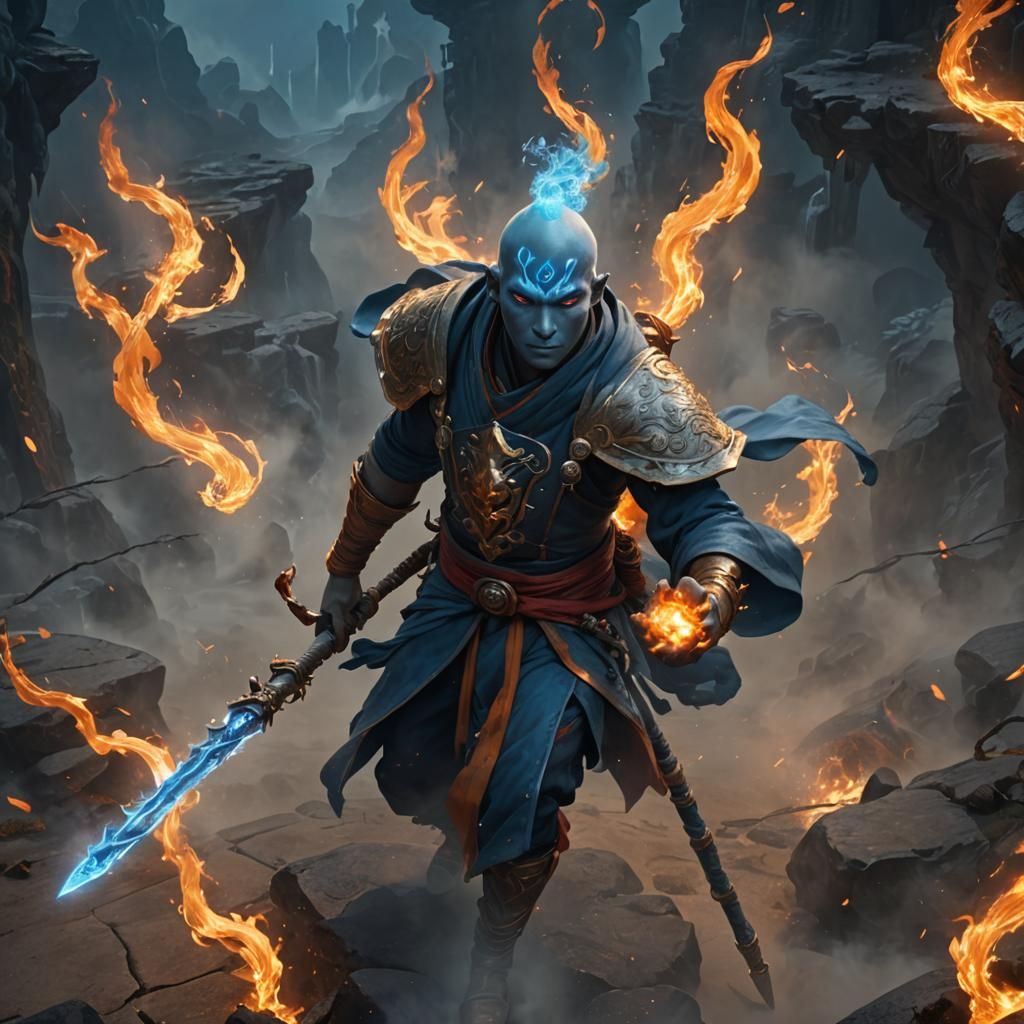 Fire Genasi Monk Soldier in Epic Fantasy Style