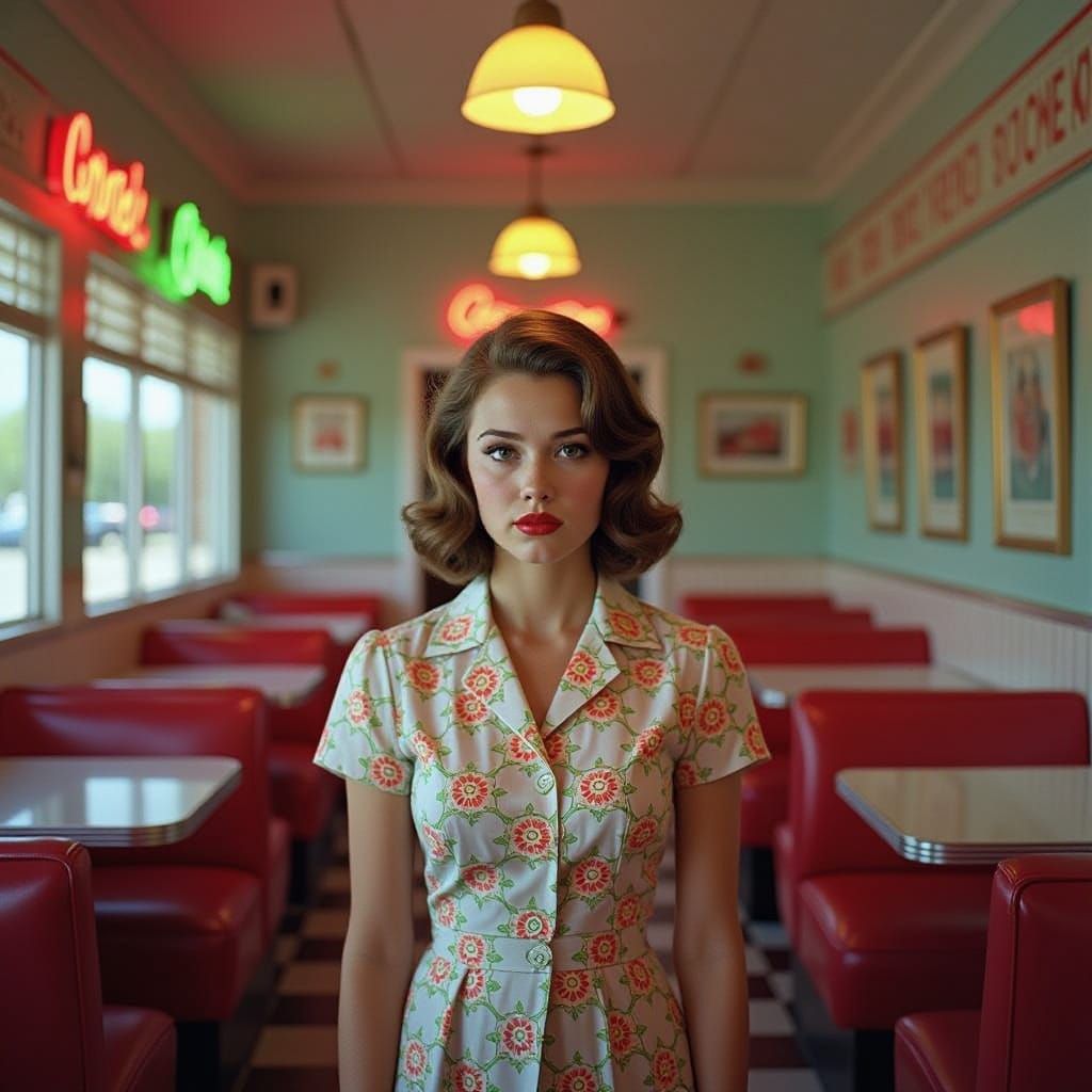 Unsettling Photograph of Woman in Dilapidated Diner