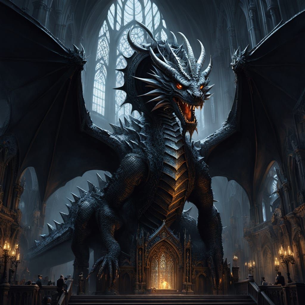 Obsidian Dragon Coils Gothic Spire in Dark Fantasy Art