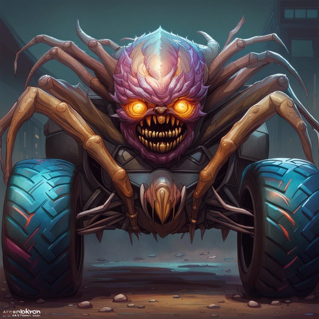 Monster Truck Spider Portrait in Hyperdetailed Style