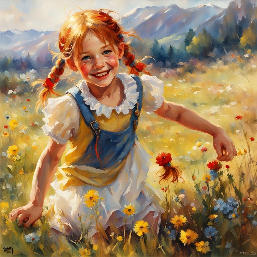 Girl Playing in Meadow: A 3D Watercolor Painting