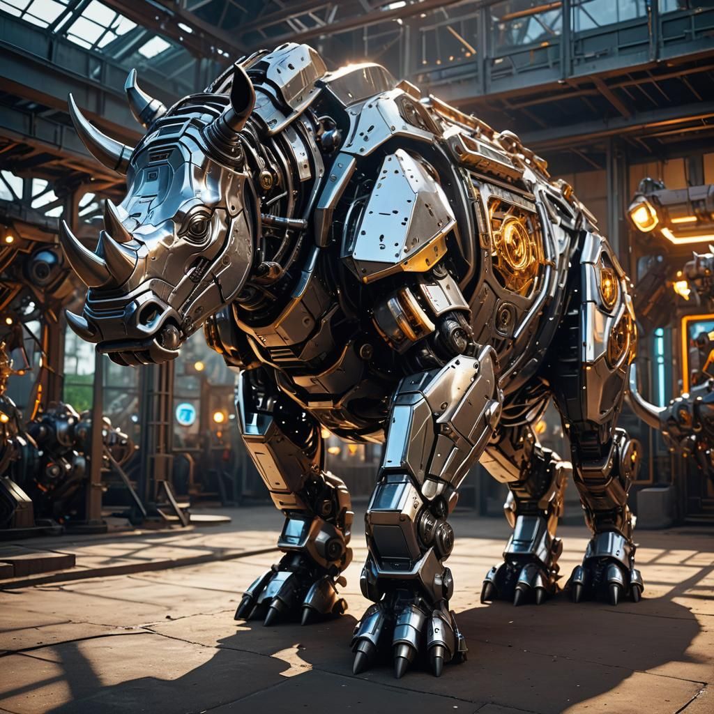 Mecha Rhinoceros in Metal Zoo: Sci-Fi Art
