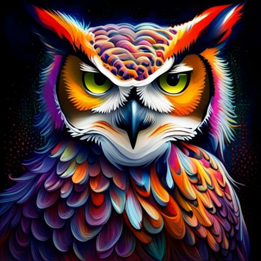 Great Horned Owl in Graffiti Street Art Style