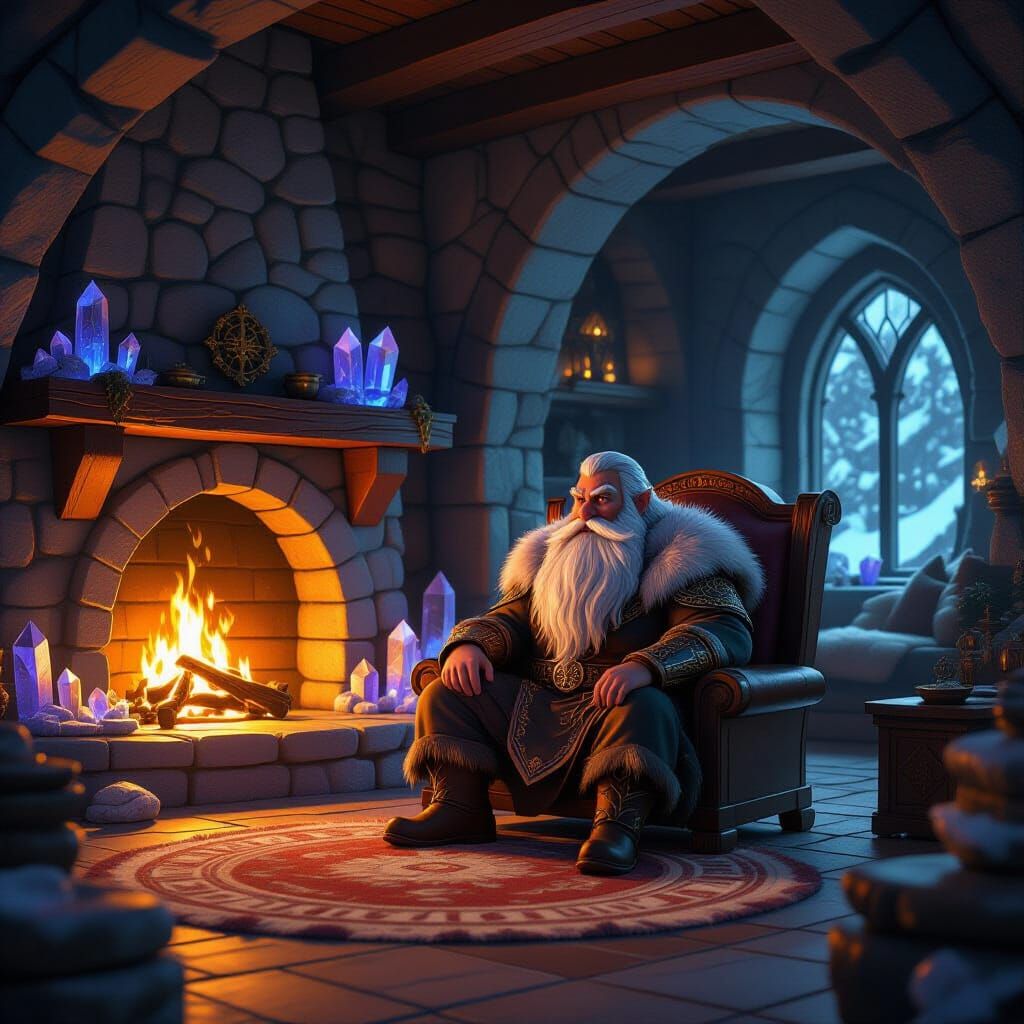 Dwarven Lord's Cozy Abode: Anime-Inspired Fantasy Art