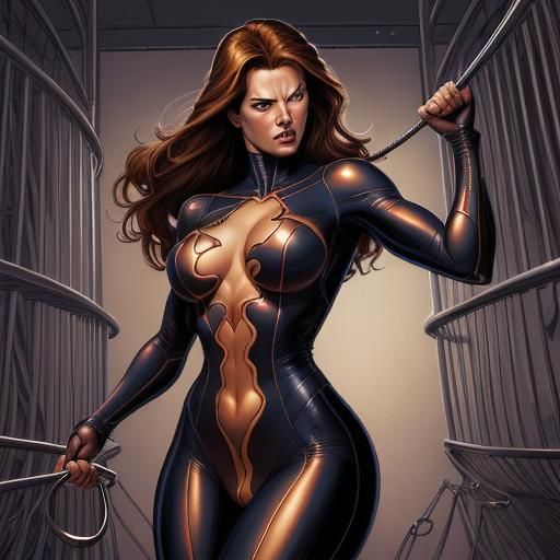 Woman in Suit with Whip: Comic Book Art