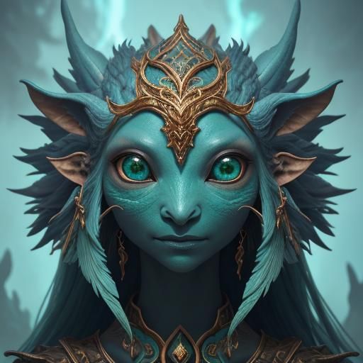 Turquoise Goblinoid Telepathic Fantasy Art Portrait