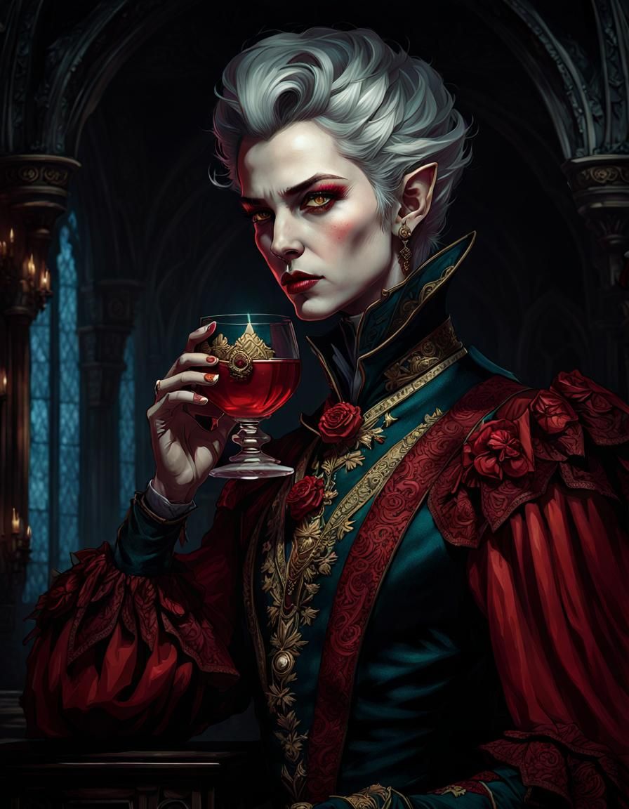 Victorian Elf Vampire Portrait in Dark Fantasy Style