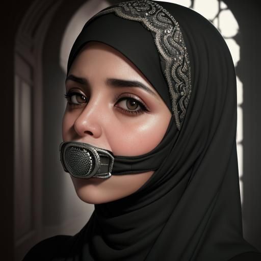 Hijabi Woman with Gag: Hyperrealistic Close-Up