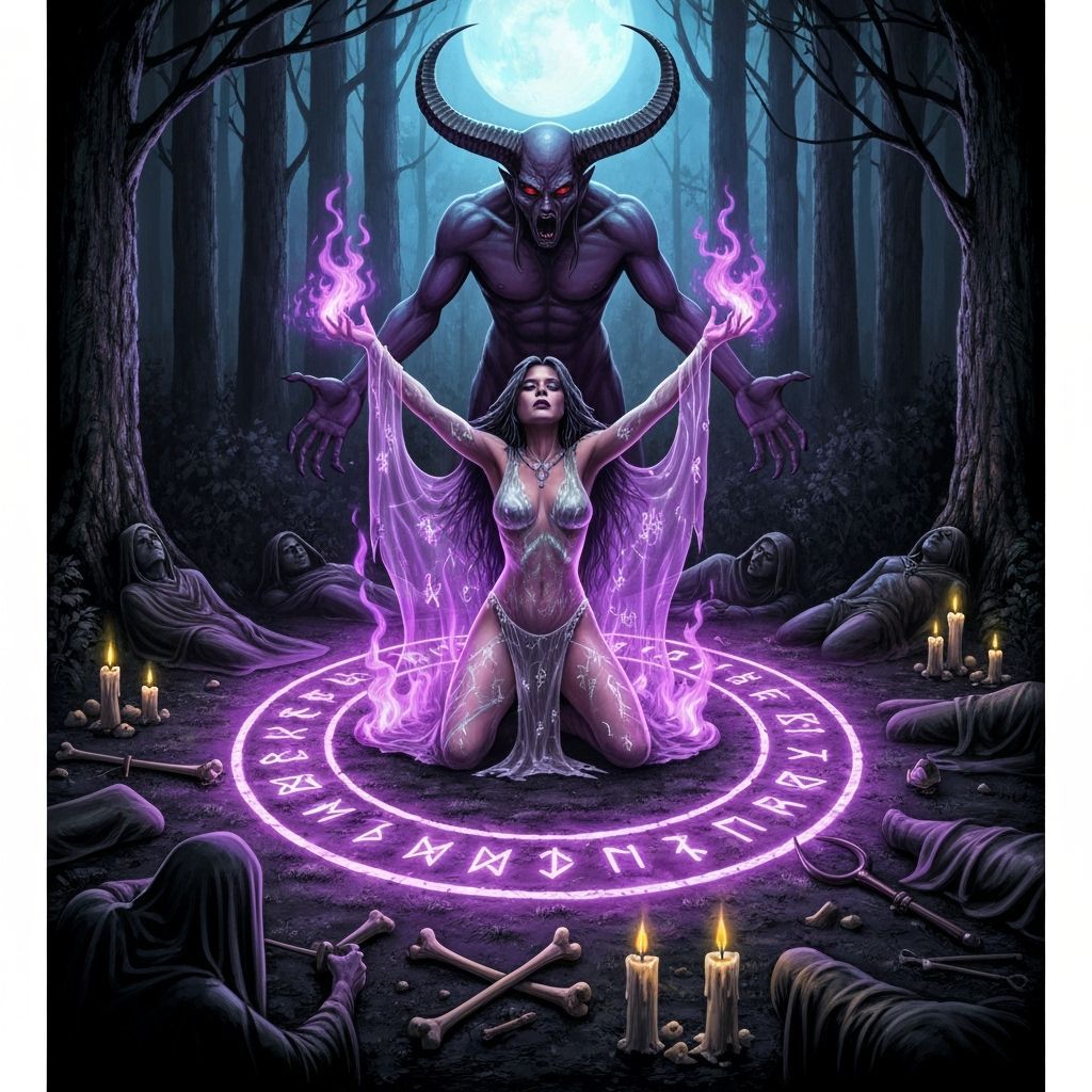 Witch Summons Demon in Moonlit Ritual