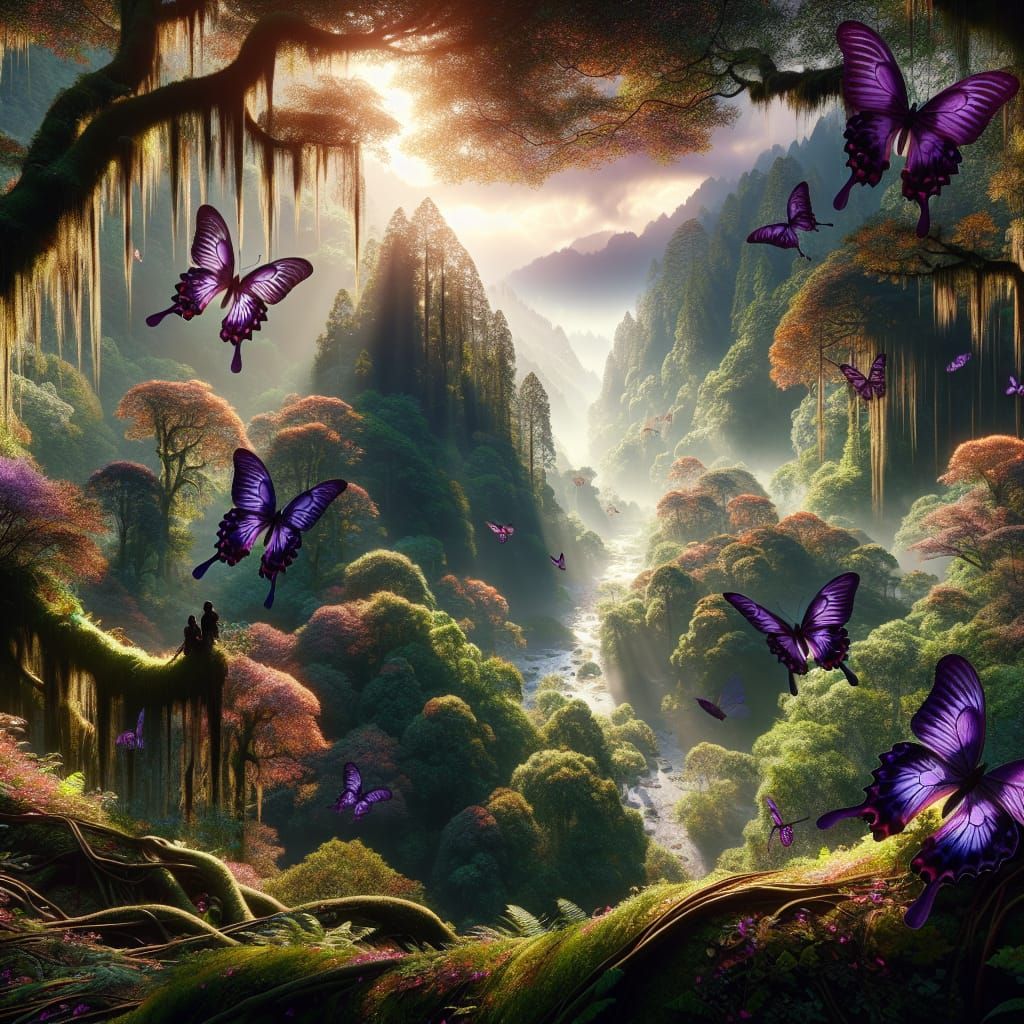 Japanese Emperor Butterflies in Forest Canopy