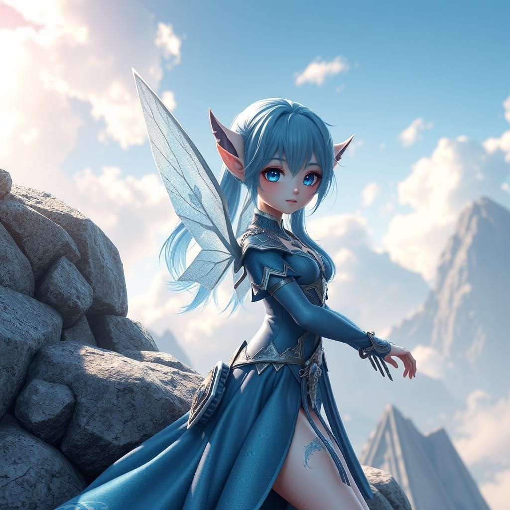 Enchanting Blue Elf Maiden Under Starry Skies