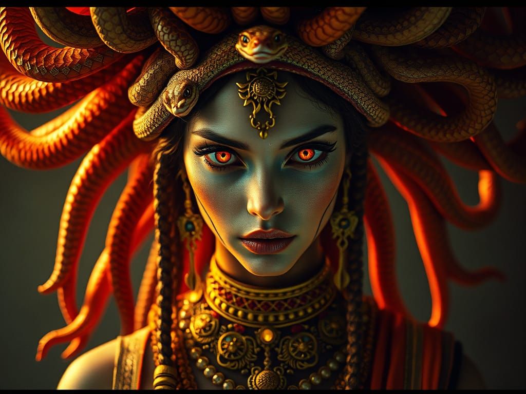 Medusa Priestess With Snake Hair and Prismatic Eyes