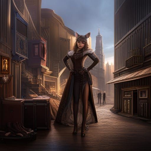 Catgirl Tabaxi in a Wild West Saloon