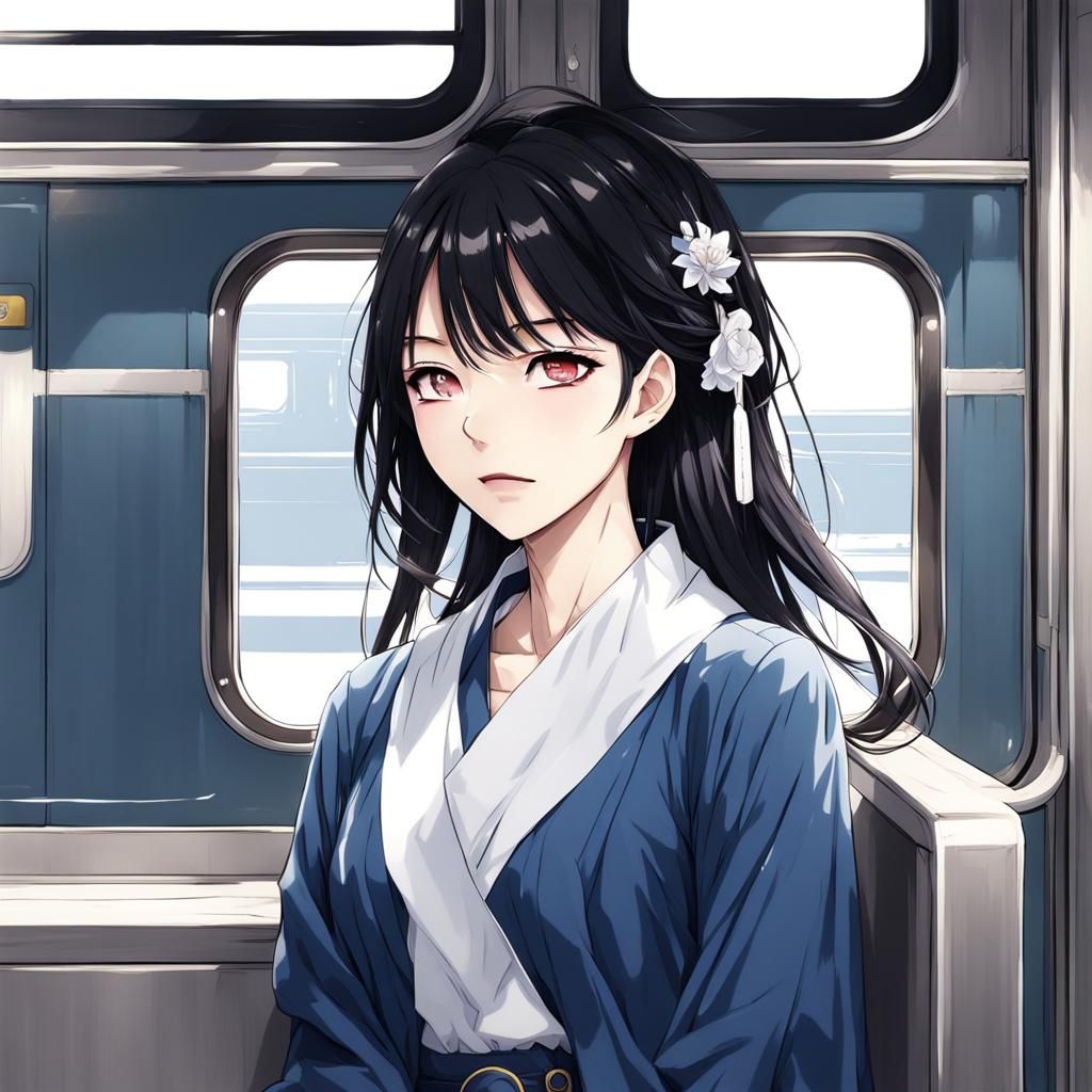 Korean Girl on Train in Anime Style