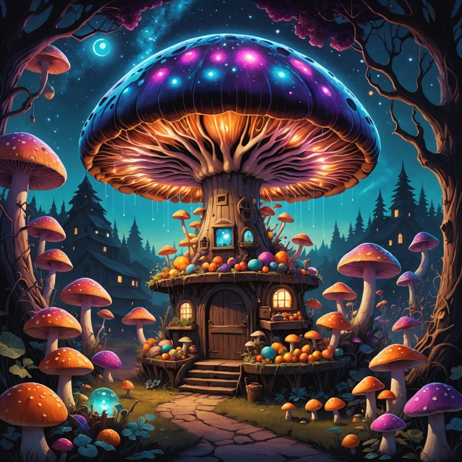 Surreal Mushroom Farmstand with Spectral Fruit