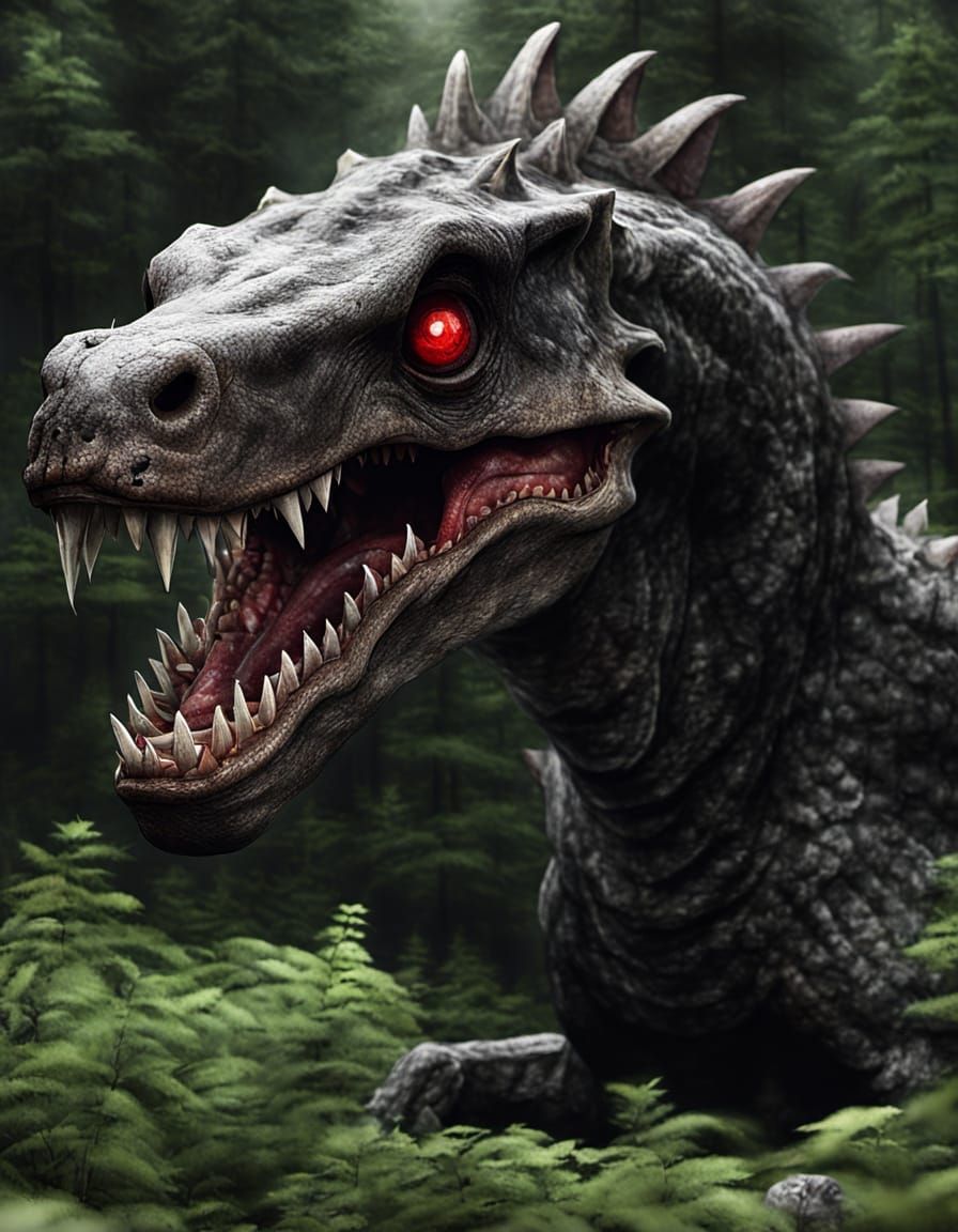 Reptilian Abomination in a Dystopian Cityscape