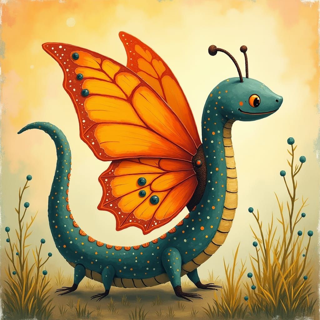 Whimsical Snake Butterfly Connect-the-Dots Illustration