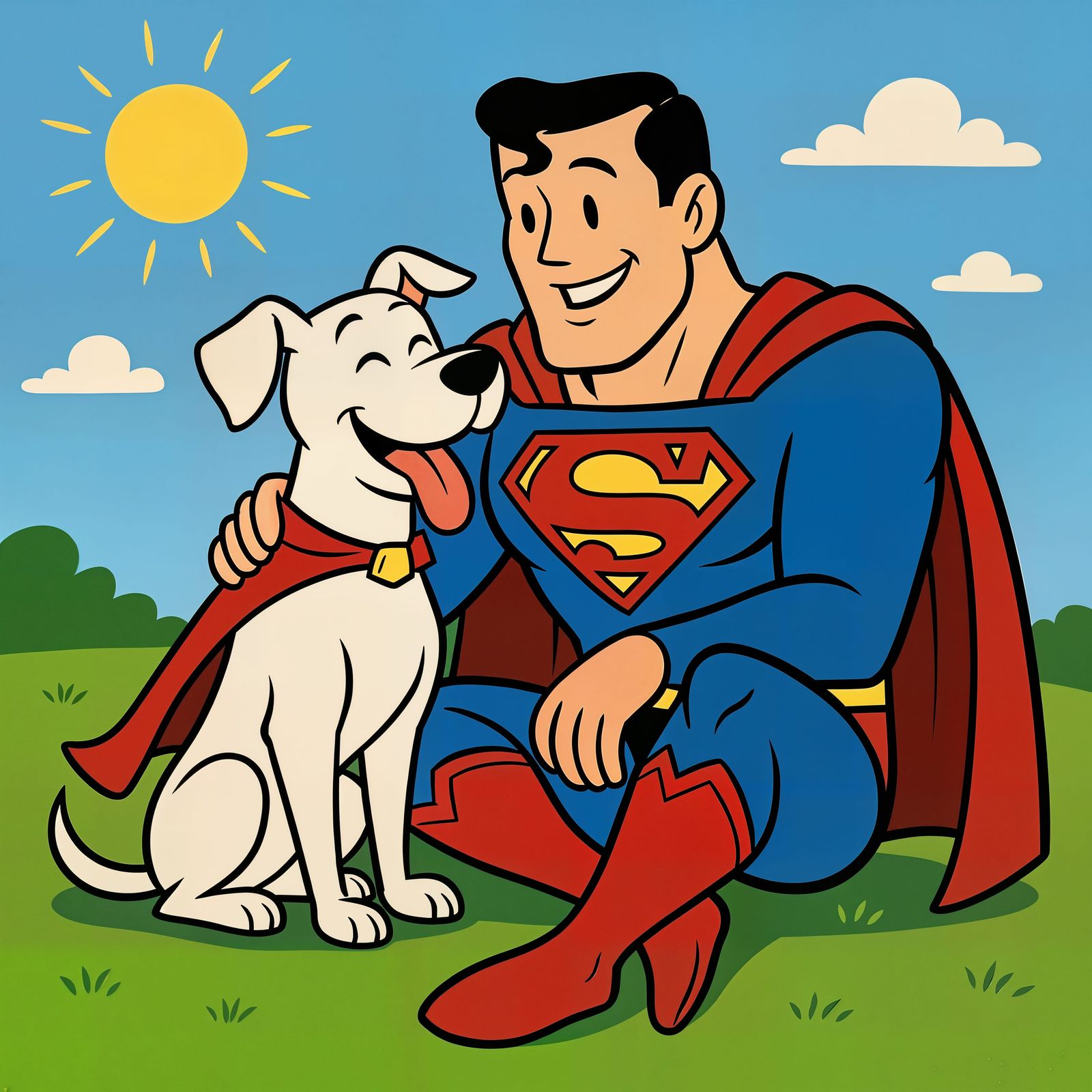 Superman and Krypto Cartoon on Sunny Day