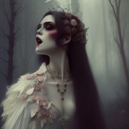 Sad Vampire Woman in Hyperdetailed Digital Painting