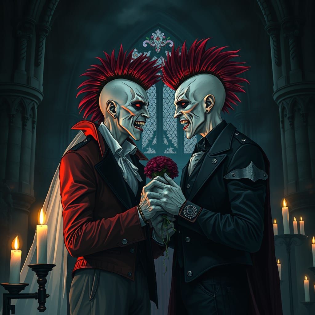 Vampire Lords' Punk Rock Wedding in Gothic Cathedral