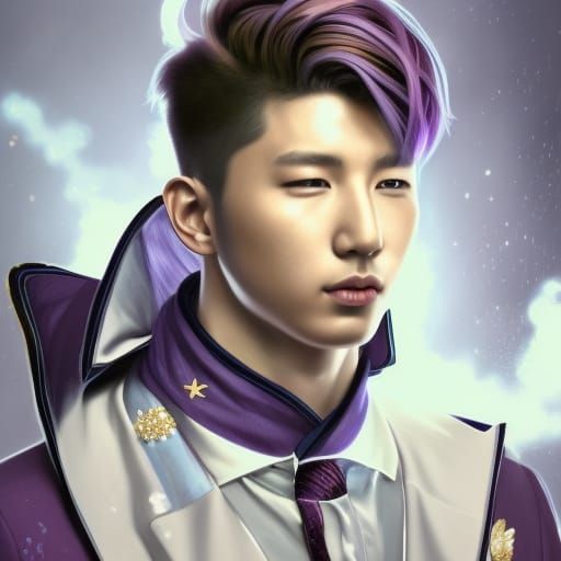 Namjoon Portrait with Purple Mohawk, Digital Art