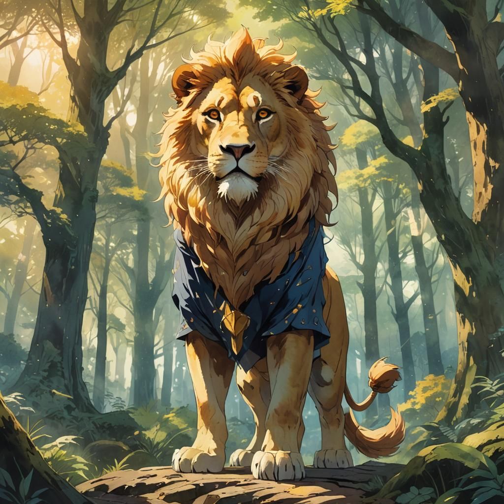 Lion Wizard in Mystical Forest, Anime Key Visual