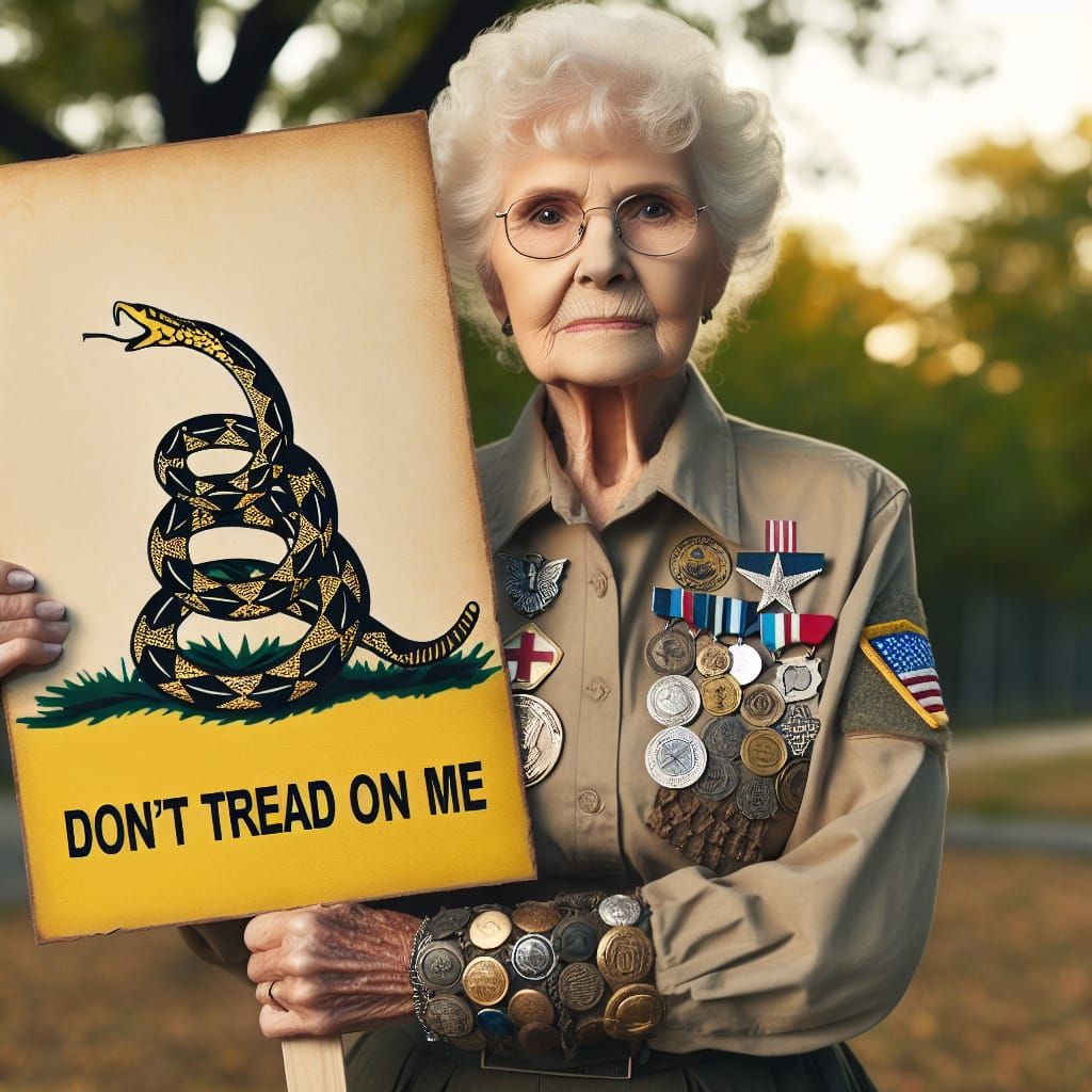 Veteran Patriot Holding Gadsden Flag Sign