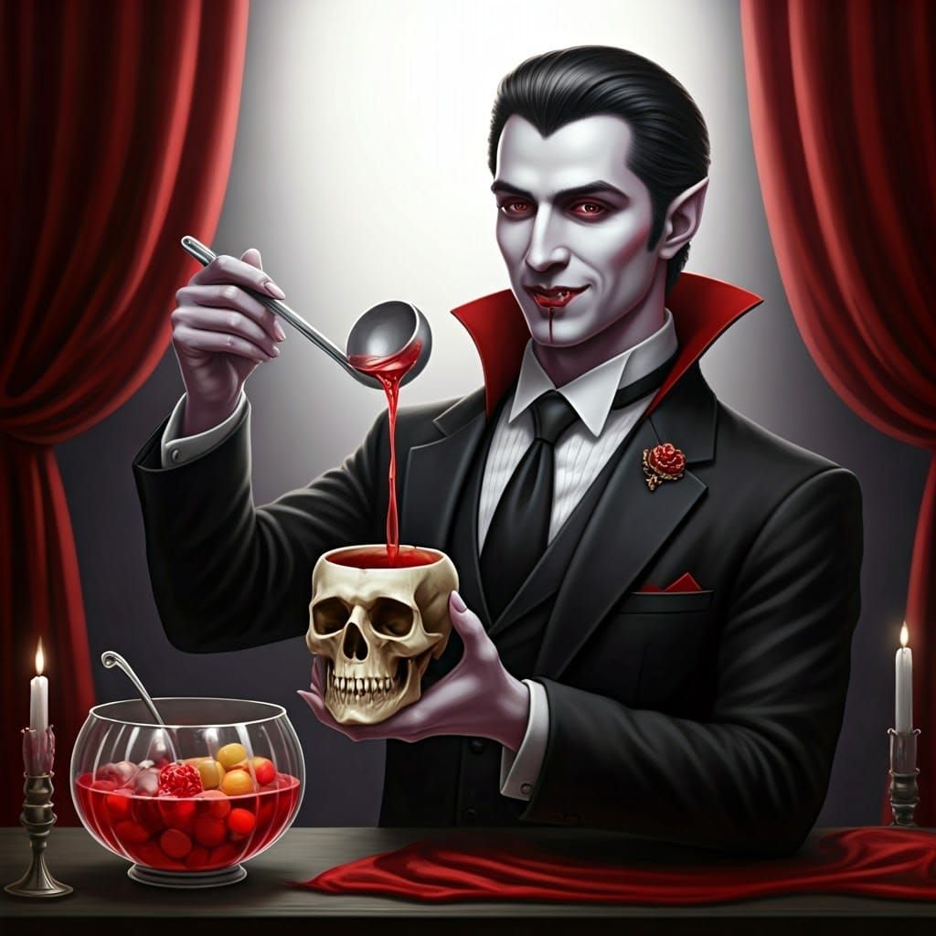 Vampire with Skull Cup Digital Illustration