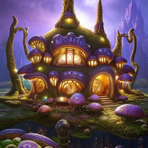 Steampunk Mushroom Villa: A Detailed Sci-Fi Fantasy
