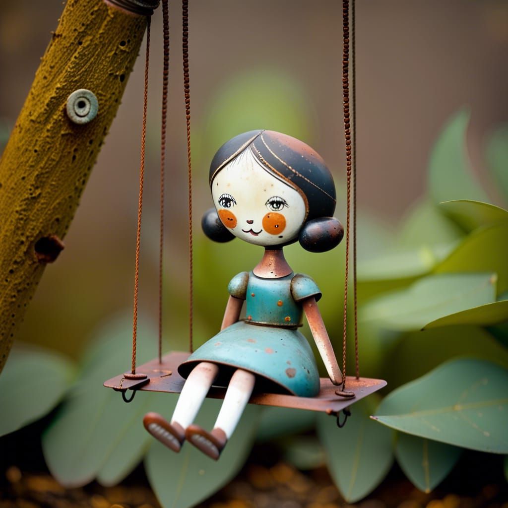 Whimsical Metal Toy Girl on a Swing