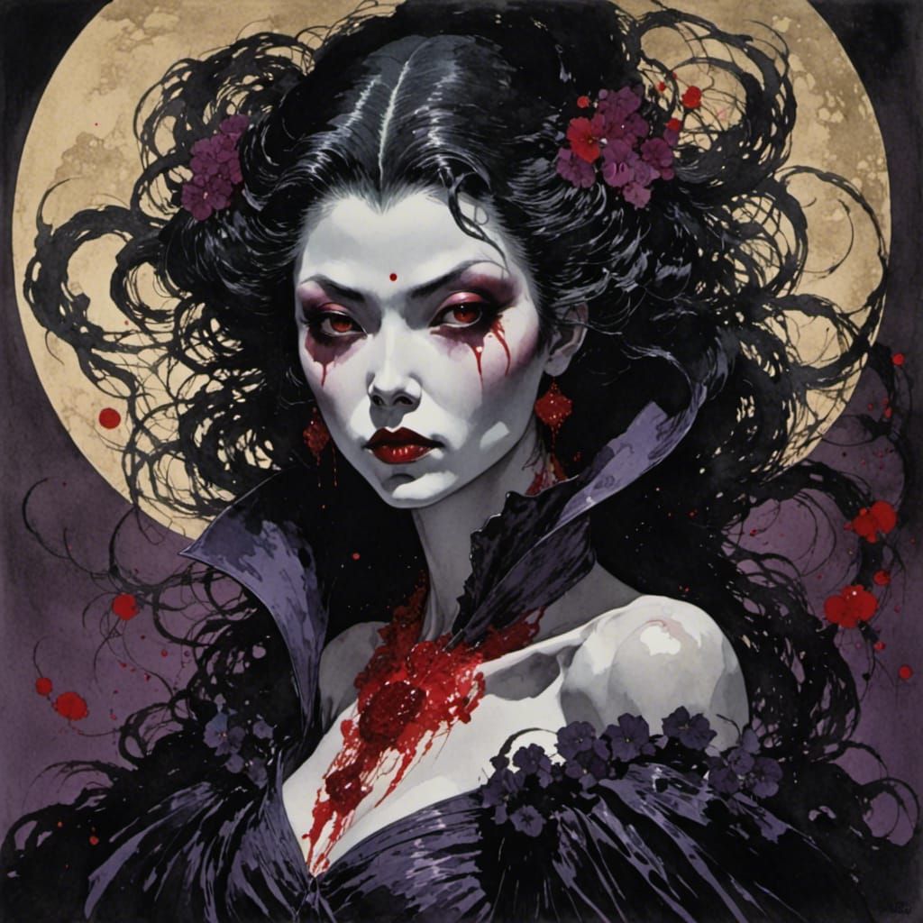 Vampire Portrait in Ukiyo-e Style