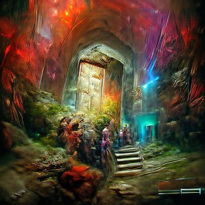 Ominous Dungeon Entrance with Glowing Crystal