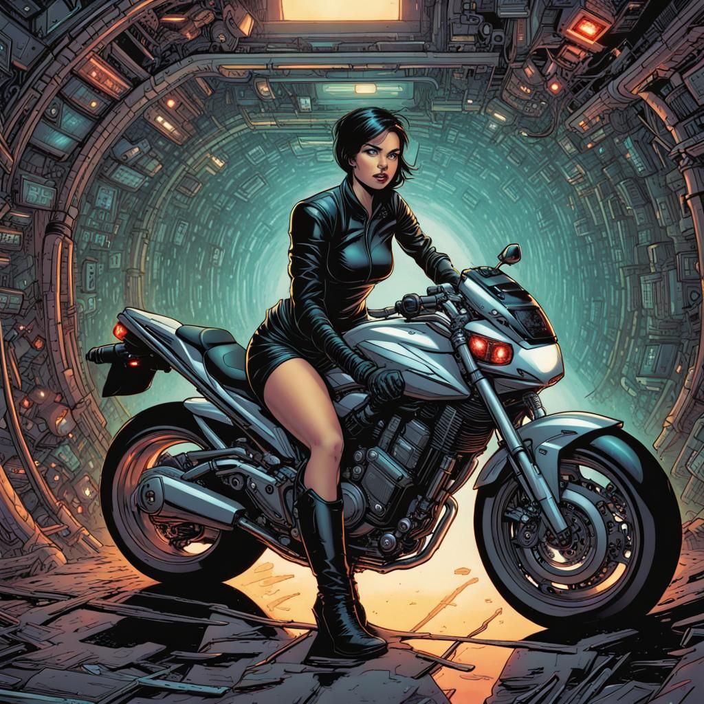 Fearless Woman in Matrix Rabbit Hole: Comic Book Art