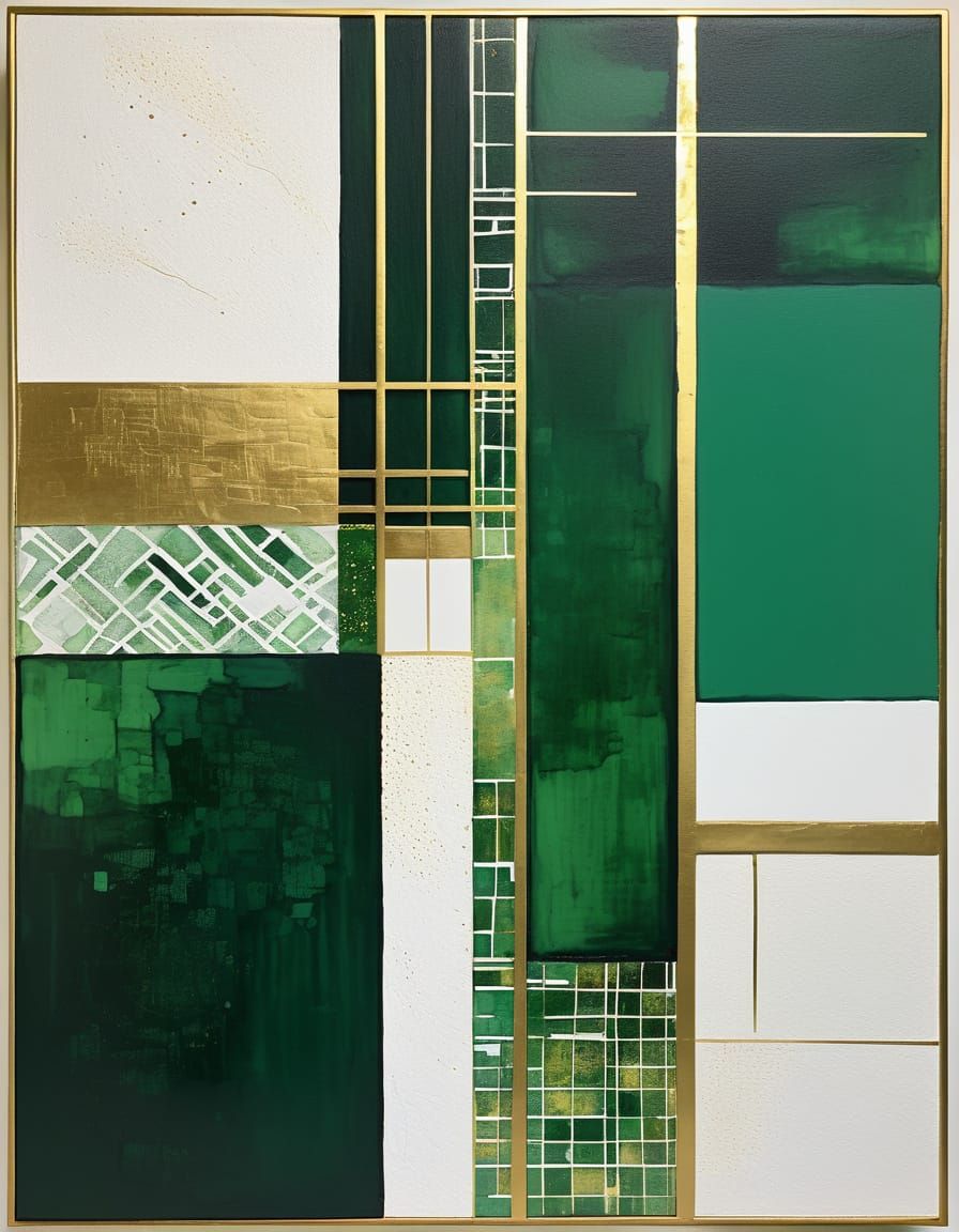 Intricate Gold and Green Abstraction