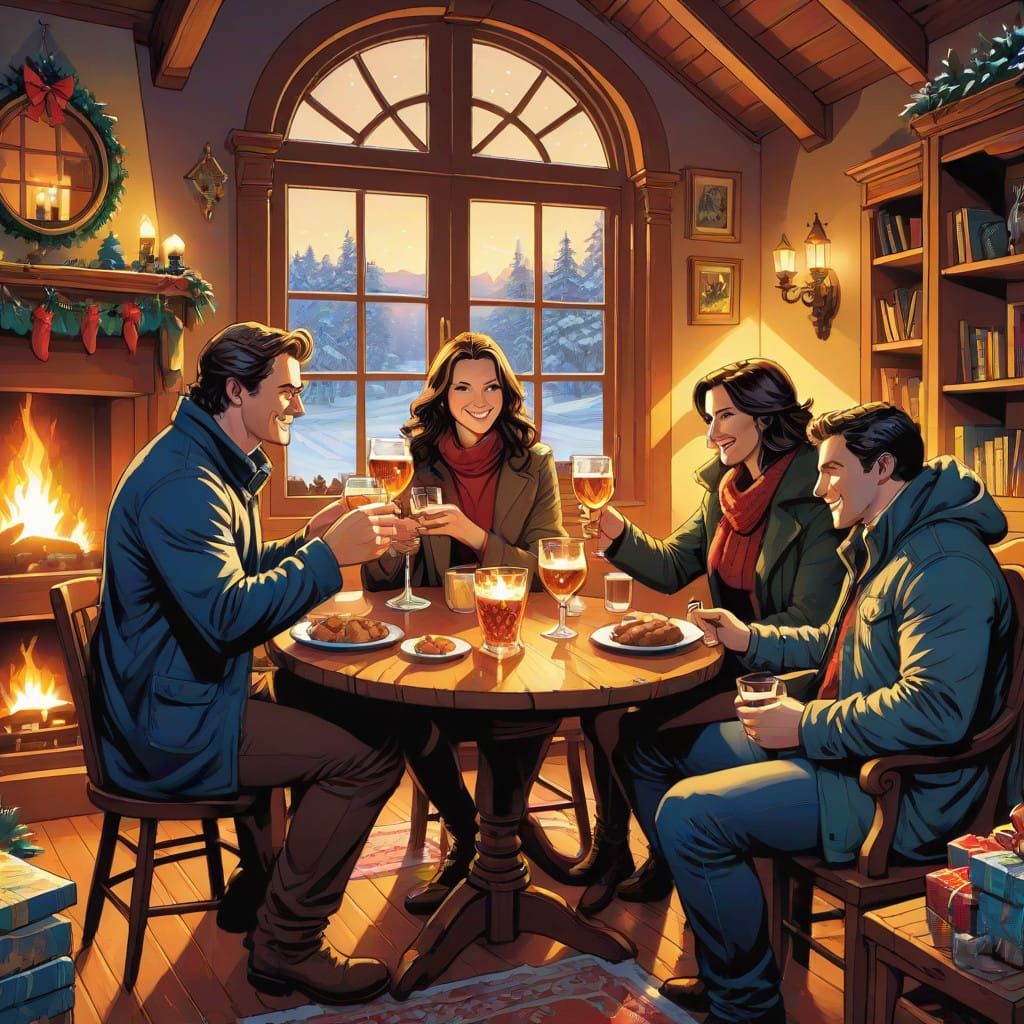 Friends Raise Toasts in Winter Wonderland