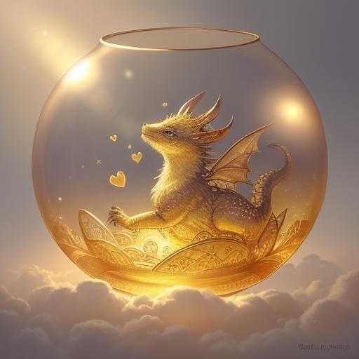 Baby Dragon in Jeweled Box: Whimsical Illustration