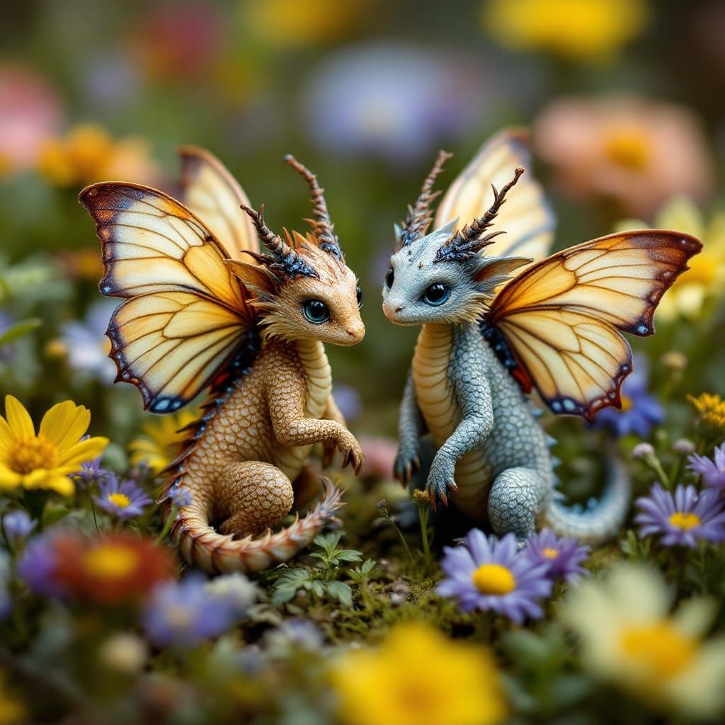 Miniature Dragons in Whimsical Floral Wonderland