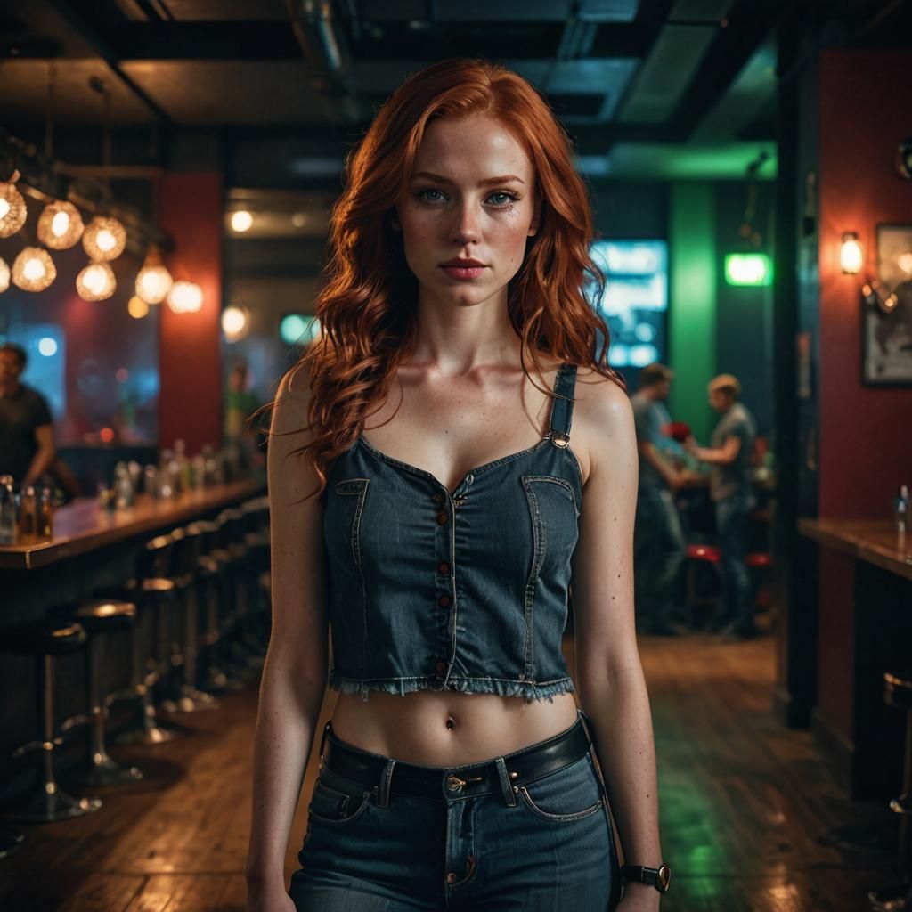 Redhead in Nightclub: Hyperrealistic Cinematic Portrait