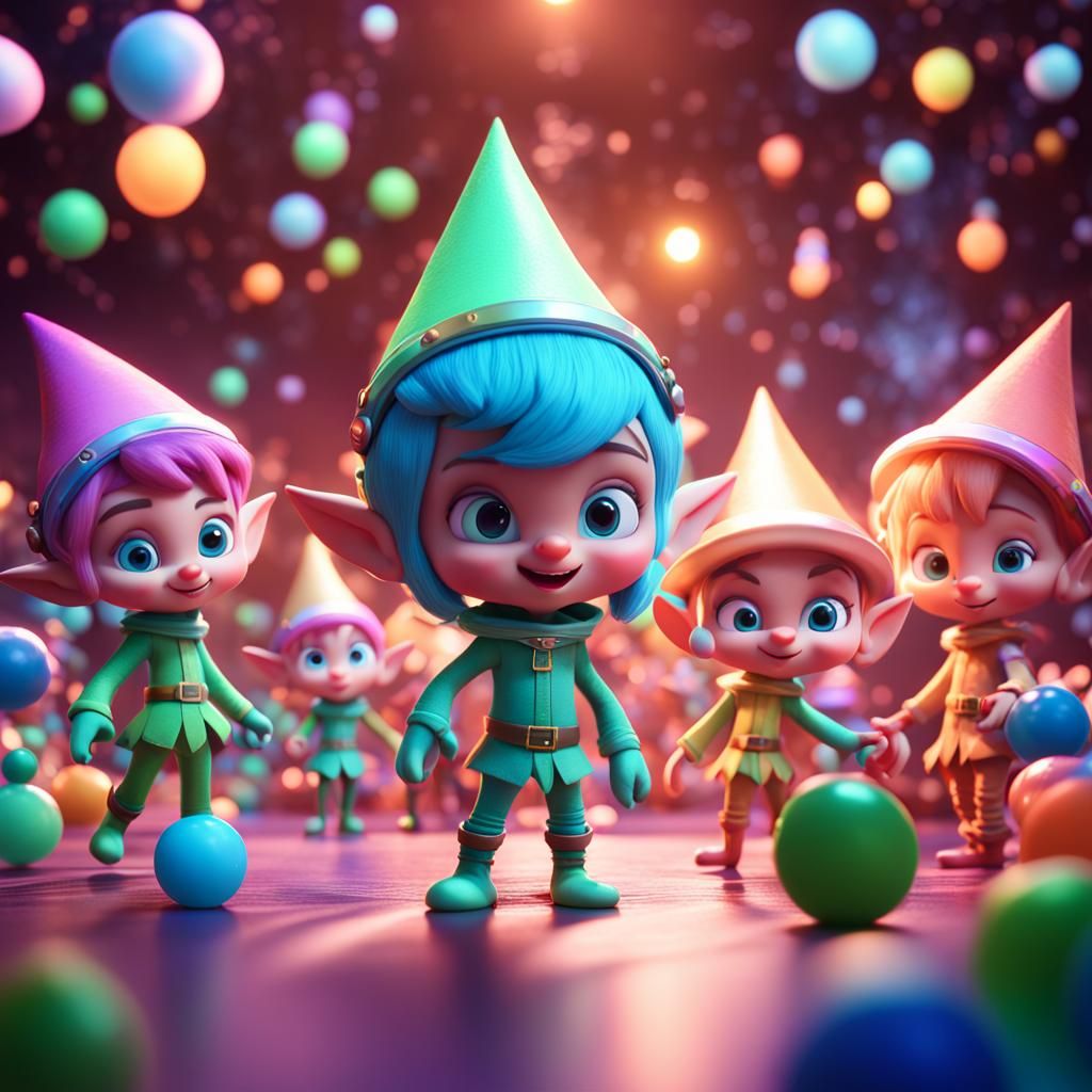 Elves Party in Space: 3D Digital Art