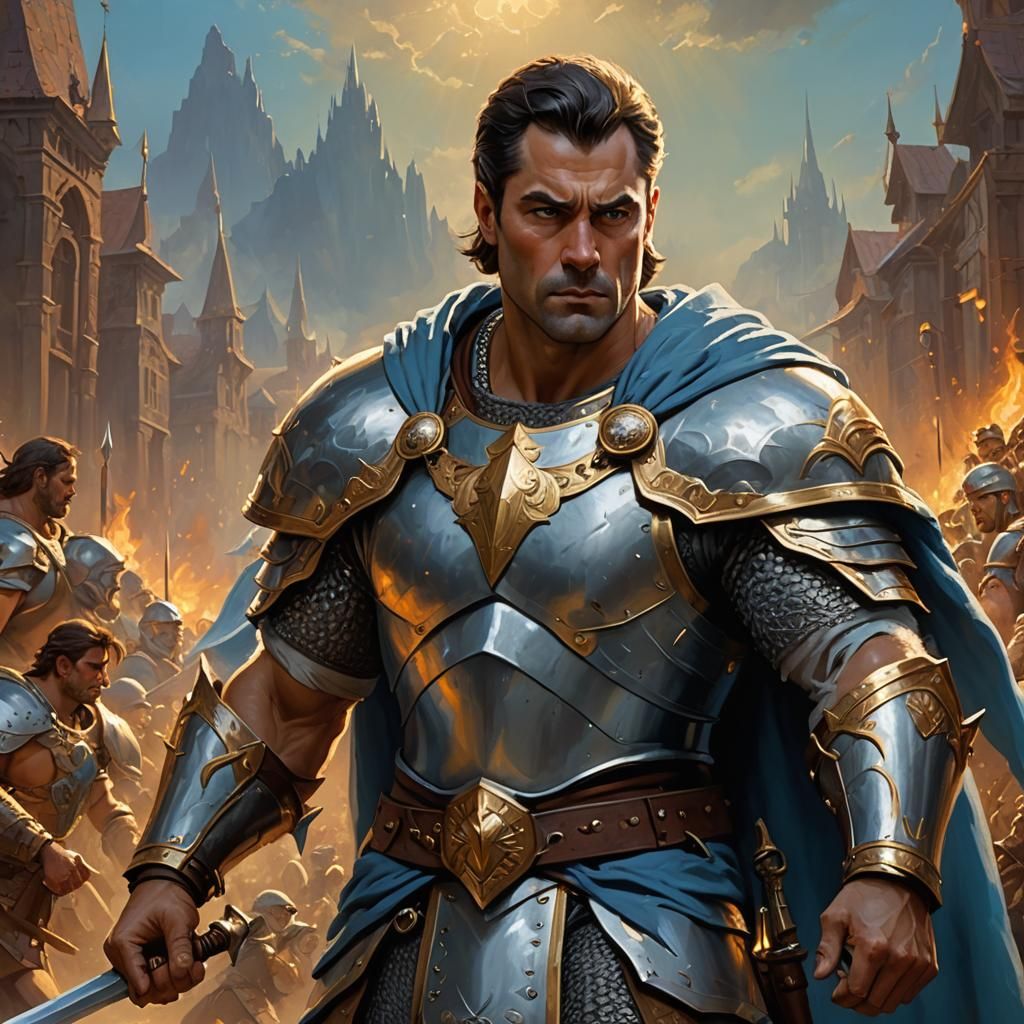 Brawny Man in Chainmail Armor, Frank Frazetta Style