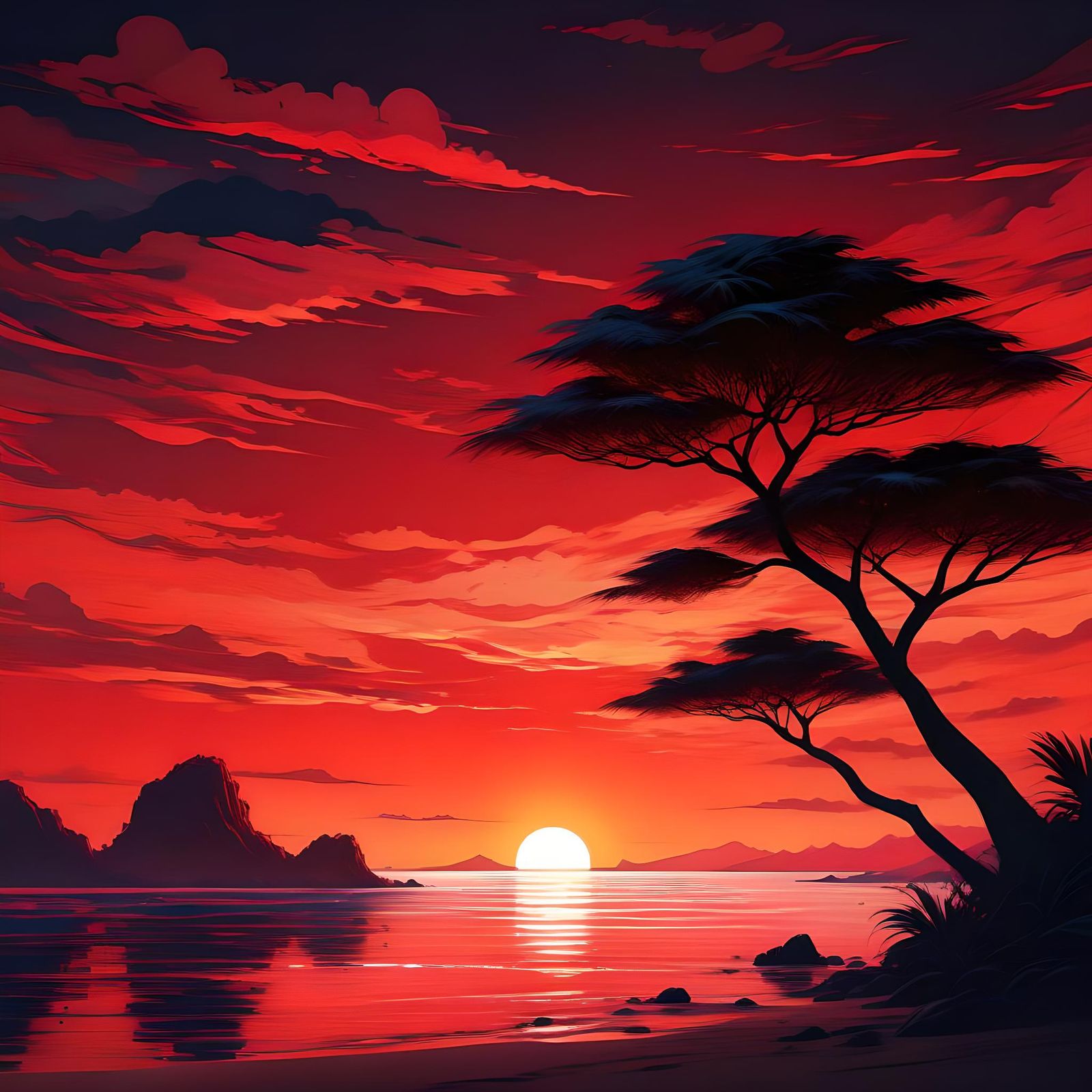 Tropical Beach Sunset in Cel-Shaded Style